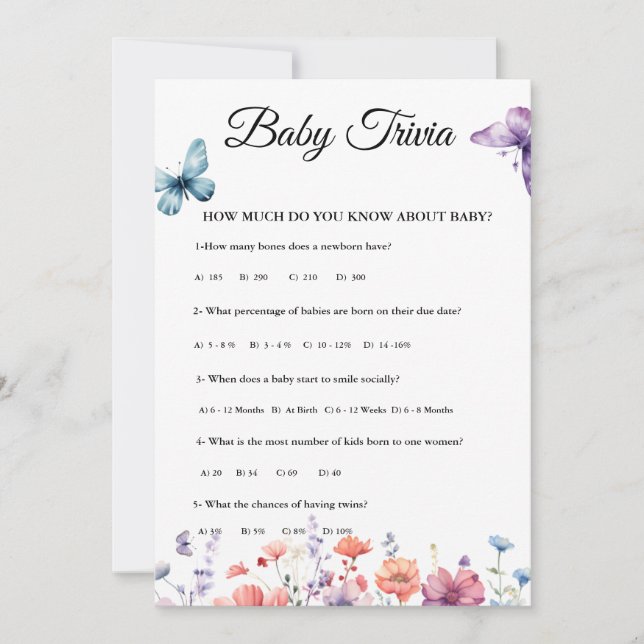 Invitación Mariposas Baby trivia Baby Duke (Anverso)