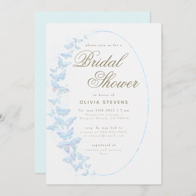 Invitación Mariposas Blancas Marco Boho Ducha Bridal Elegante (Anverso / Reverso)