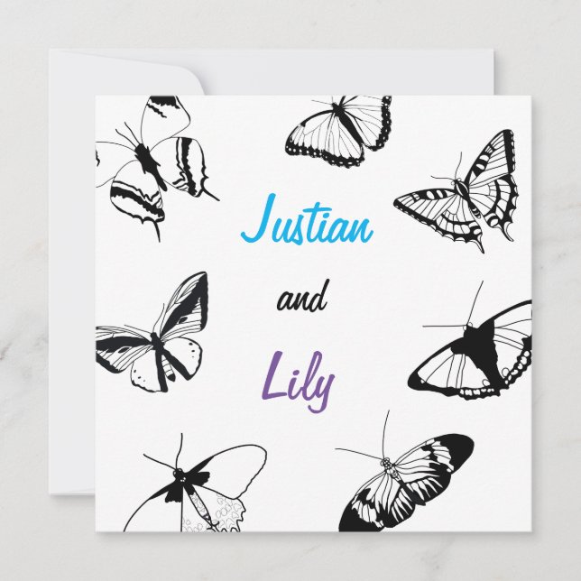 Invitación Mariposas blancas y negras (Anverso)