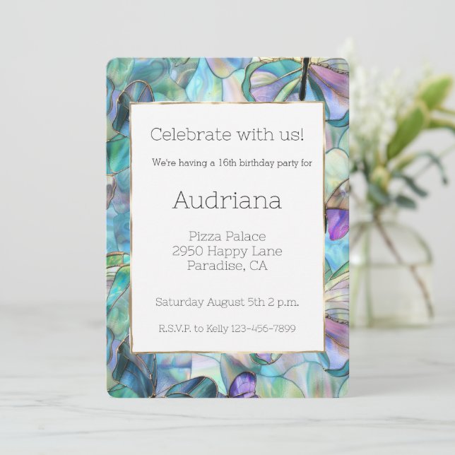 Invitación Mariposas Blue Purple (Anverso de pie)