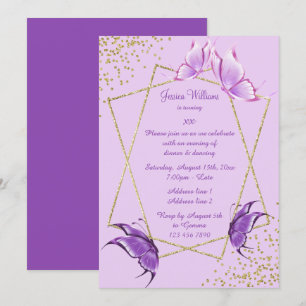 Invitación Mariposas bonito, cumpleaños Purpurina y Confetti