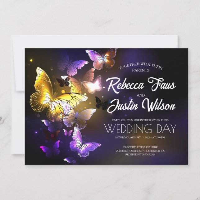 Invitación Mariposas Brillantes Morpho Monarca (Anverso)