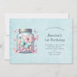 Invitación Mariposas Caprichosas en un Tarro de Cumpleaños