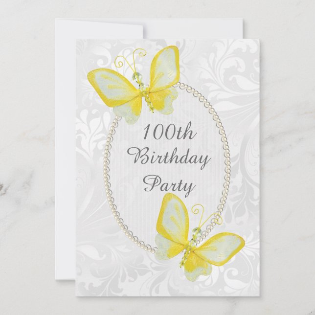 Invitación Mariposas Chic Damask 100º Doble Cara (Anverso)