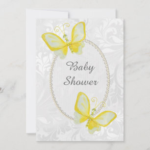 Invitación Mariposas Chic Damask Doble Cara Fiesta de Bebé