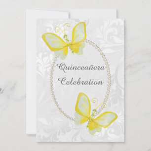 Invitación Mariposas Chic Damask Quinceañera Doble Cara