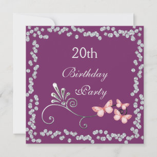 Invitación Mariposas Chic y Diamantes Cumpleaños 20