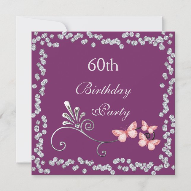 Invitación Mariposas Chic y Diamantes Cumpleaños 60 (Anverso)