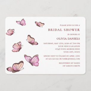 Invitación Mariposas color agua rosada. Ducha Bridal Elegante