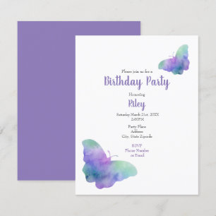 Invitación Mariposas color azul turquesa violeta