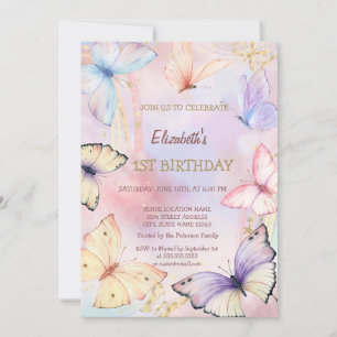 Invitación Mariposas Coloridas Acuarela Cumpleaños Arcoíris 