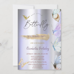Invitación Mariposas Coloridas Cumpleaños Metálico Violeta