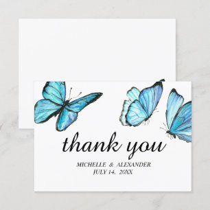 Invitación Mariposas de acuarela azul elegante Gracias