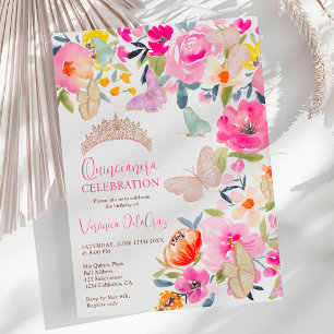 Invitación Mariposas de acuarela floral de Boho quinceanera
