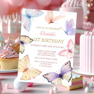 Invitación Mariposas de Acuarela Rayas Cumpleaños