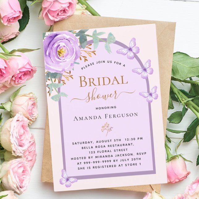 Invitación Mariposas de durazno morado arco floral Ducha de n (Subido por el creador)