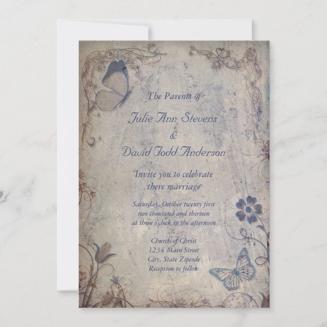 Invitación Mariposas de época (Anverso)