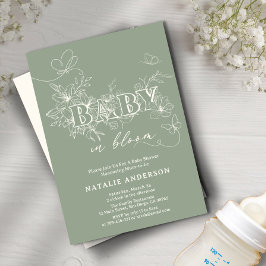 Invitación Mariposas De Flor De Guión Verde Masaje Bebé En Bl