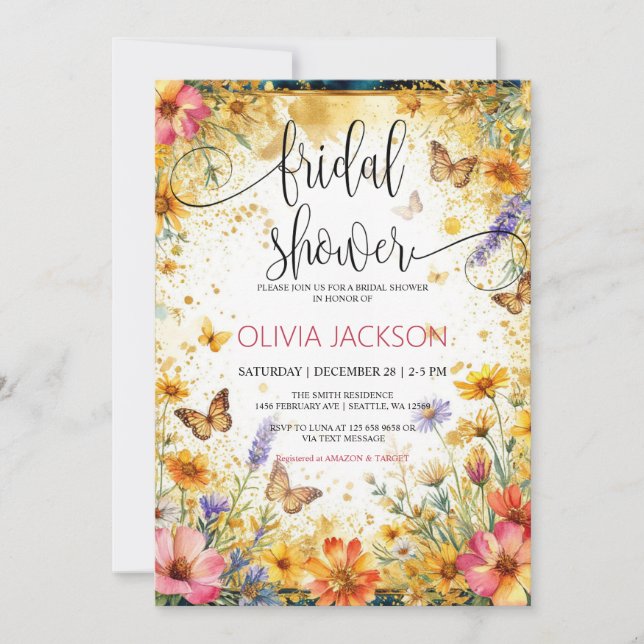Invitación Mariposas de Flor Silvestre Regadera Btidal de Ver (Anverso)