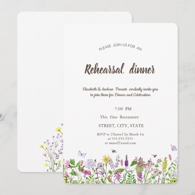 Invitación Mariposas de flores silvestres en acuarela (Anverso / Reverso)