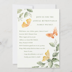 Invitación Mariposas de follaje de jardín amarillo picnic anu