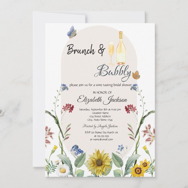 Invitación Mariposas de girasol silvestre Brunch & Bubbly (Anverso)