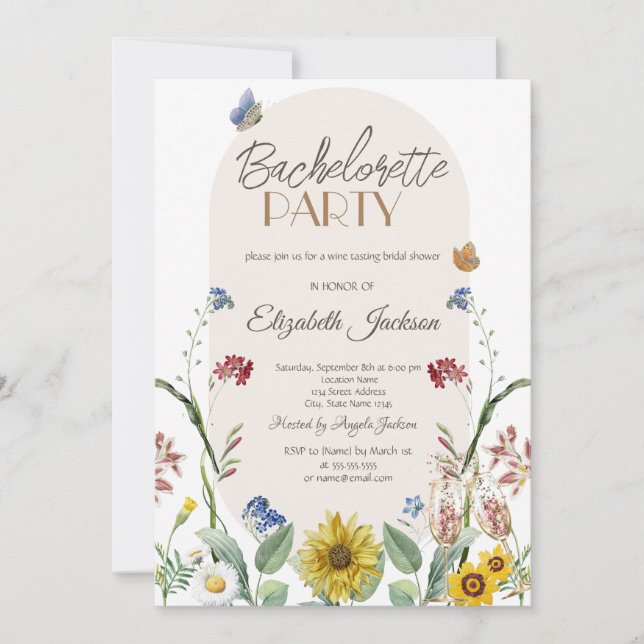 Invitación Mariposas de Girasoles Silvestres Despedida de Sol (Anverso)