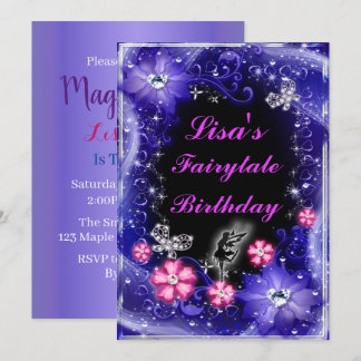 Invitación Mariposas de hadas mágicas Cumpleaños Morado Flora