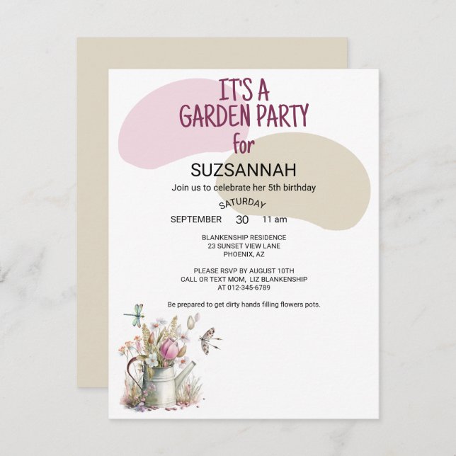 Invitación Mariposas de jardín floral Dragonflies Acuarela (Anverso / Reverso)