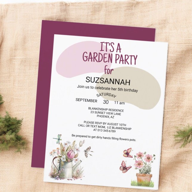 Invitación Mariposas de jardín floral Dragonflies Acuarela (front and back garden party invitation template)
