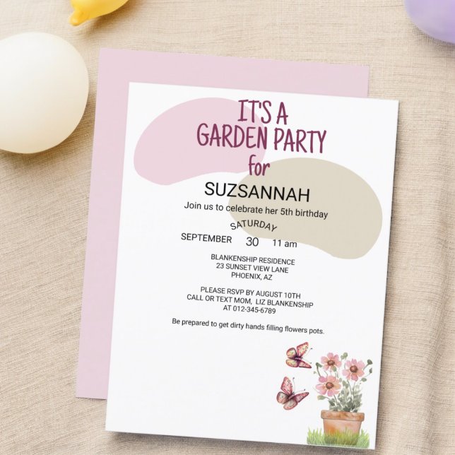 Invitación Mariposas de jardín floral Dragonflies Acuarela (front and back garden party invitation template)