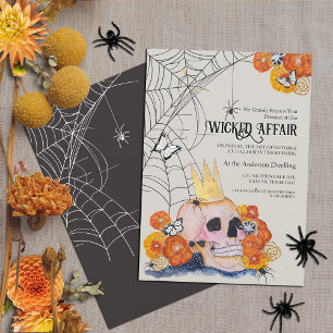 Invitación Mariposas de la Corona de Cráneo Gótico Halloween 