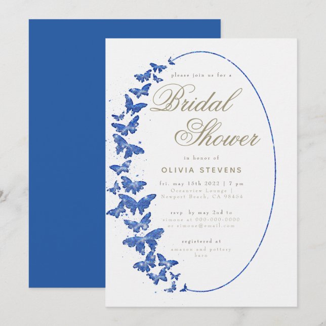 Invitación Mariposas de la Marina Marco Boho Elegante Ducha B (Anverso / Reverso)