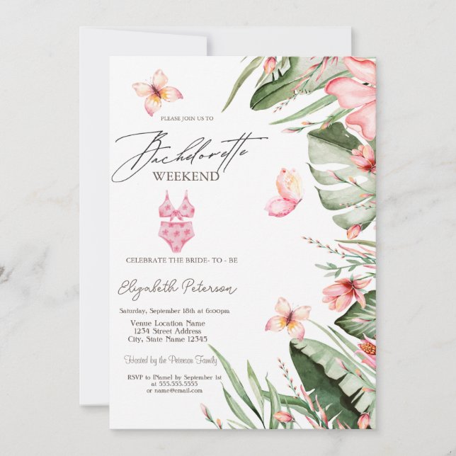 Invitación Mariposas De La Palm De Natación (Anverso)