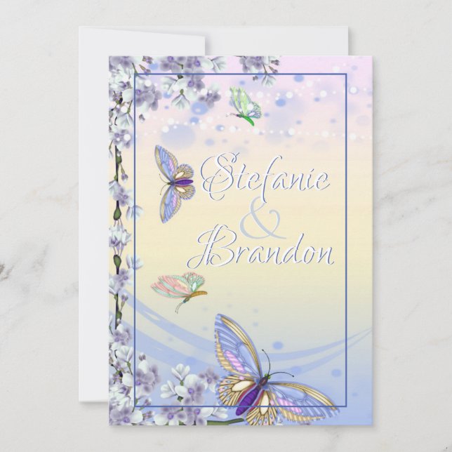 Invitación Mariposas de libro de cuentos (lavanda y beige) (Anverso)
