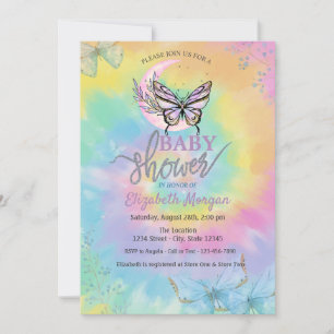 Invitación Mariposas de Luna Tie Dye Baby Shower