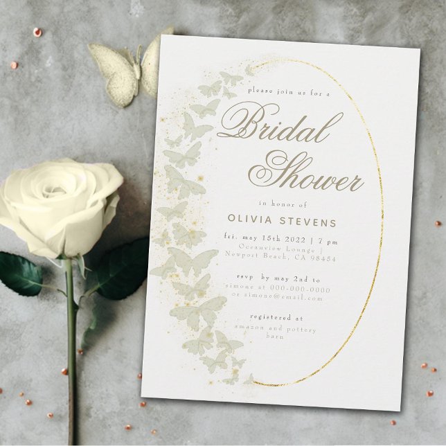 Invitación Mariposas de marfil Marco Boho Ducha Bridal Elegan (elegant bohemian butterflies boho frame classic calligraphy bridal shower invitation modern romantic)