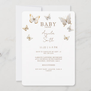 Invitación Mariposas de oro Bebé Chica Ducha