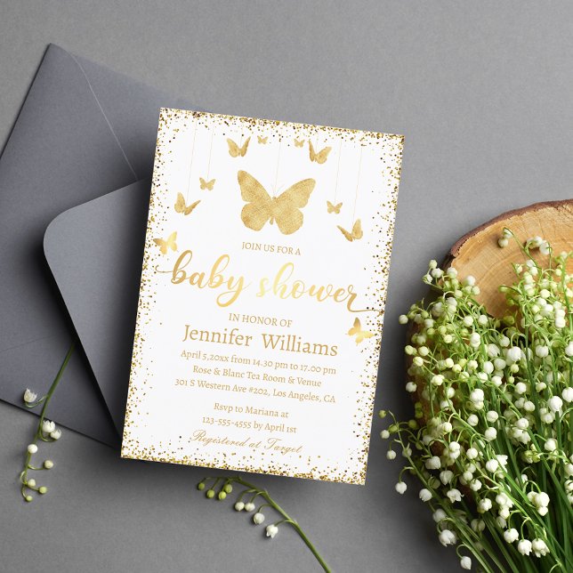 Invitación mariposas de oro elegantes ducha de bebé de lujo (Subido por el creador)