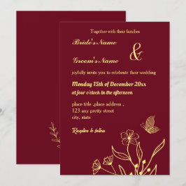 Invitación Mariposas de oro románticas y elegantes