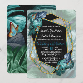 Invitación Mariposas de paraídas/salpicaduras de turquesa tro