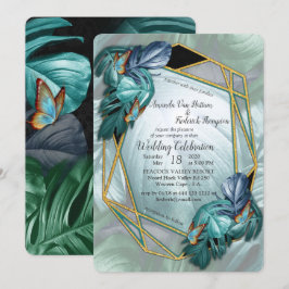Invitación Mariposas de paraídas/salpicaduras de turquesa tro