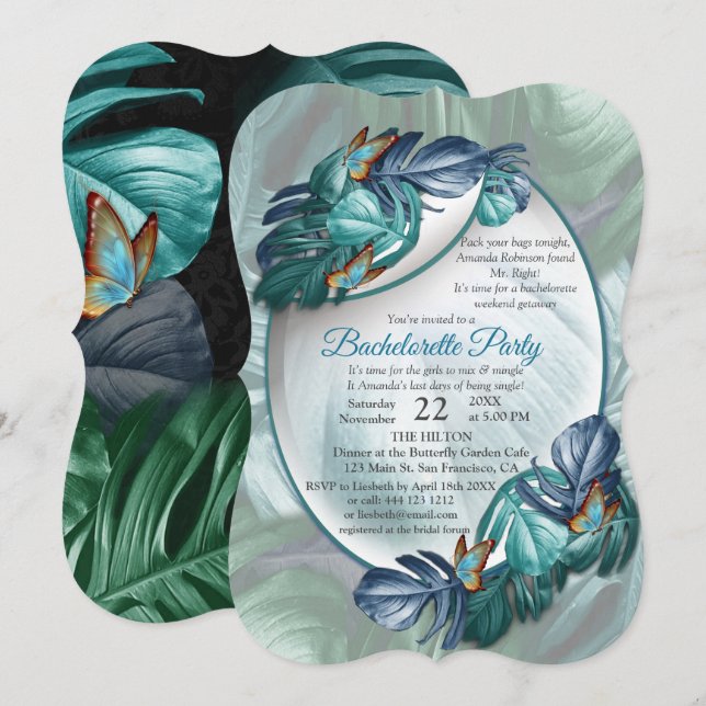 Invitación Mariposas de paraídas/salpicaduras de turquesa tro (Anverso / Reverso)
