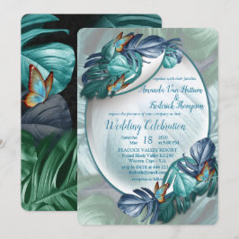Invitación Mariposas de paraídas/salpicaduras de turquesa tro
