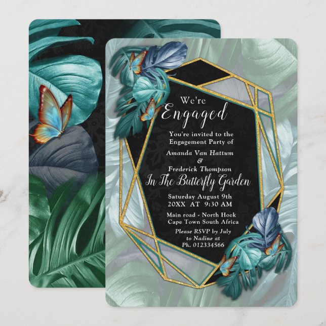 Invitación Mariposas de paraídas/salpicaduras de turquesa tro (Anverso / Reverso)