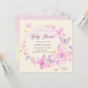 Invitación Mariposas De Pastel Rosa Púrpura Elegante Baby Sho