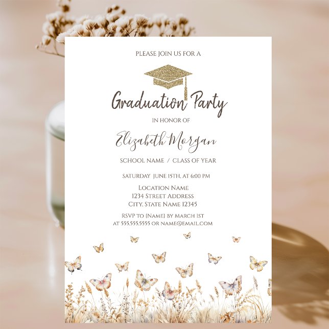 Invitación Mariposas de pradera acuarela graduación (Subido por el creador)