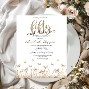 Invitación Mariposas de prado acuarela 50 cumpleaños