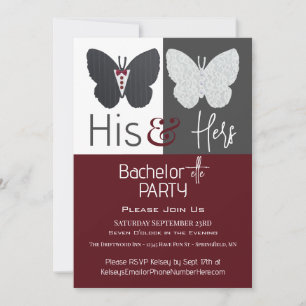 Invitación Mariposas de su fiesta de soltero/a "Él y Ella"