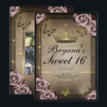 Invitación Mariposas de Tiara Rosas Pálidas Dulces 16 Fotos<br><div class="desc">Personalice como quiera.

Reemplace la foto en la parte posterior con su propia foto o elimine la foto por completo.</div>